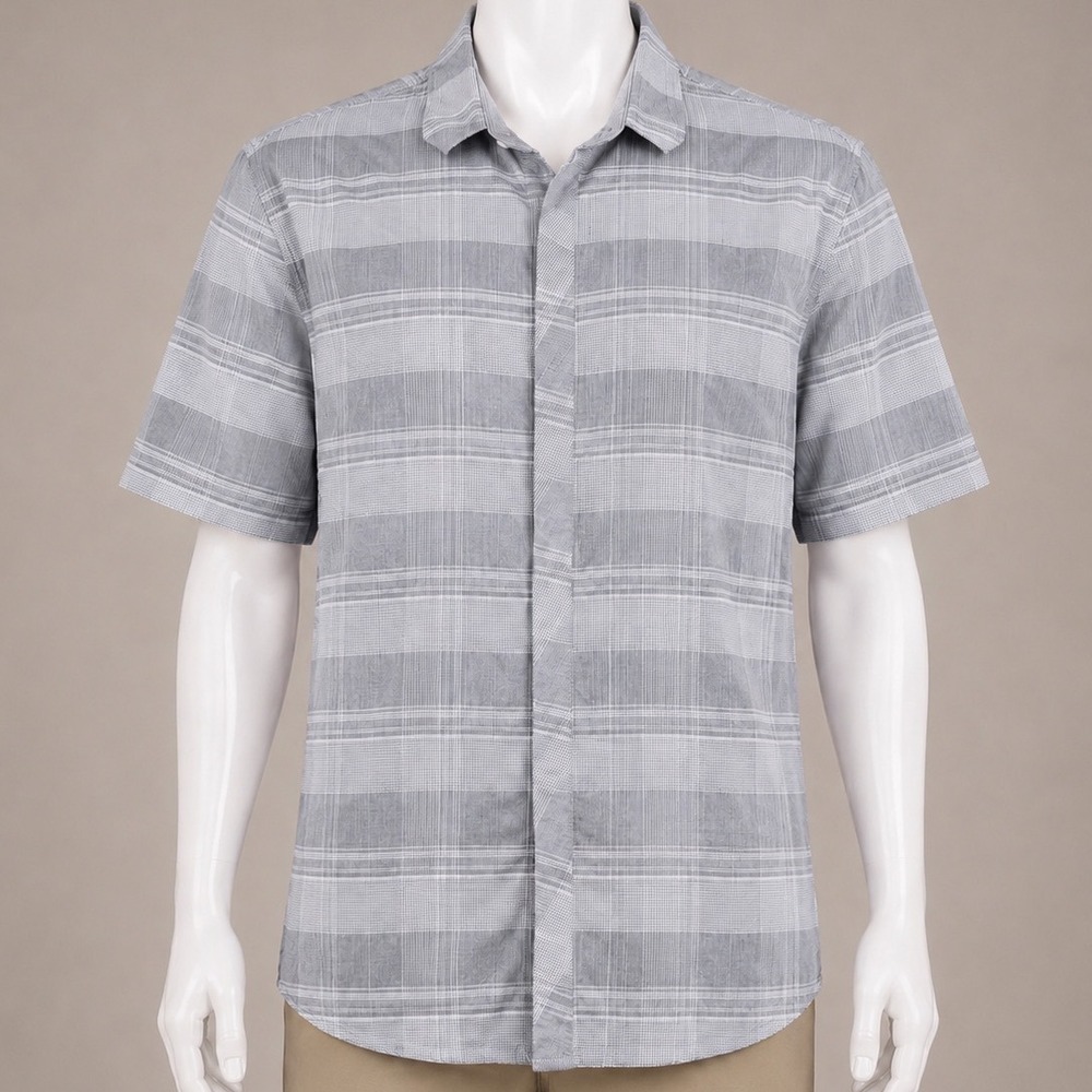 7 Diamonds Mens Grey White Plaid Preppy Button Down Shirt Size M Summer Vibes